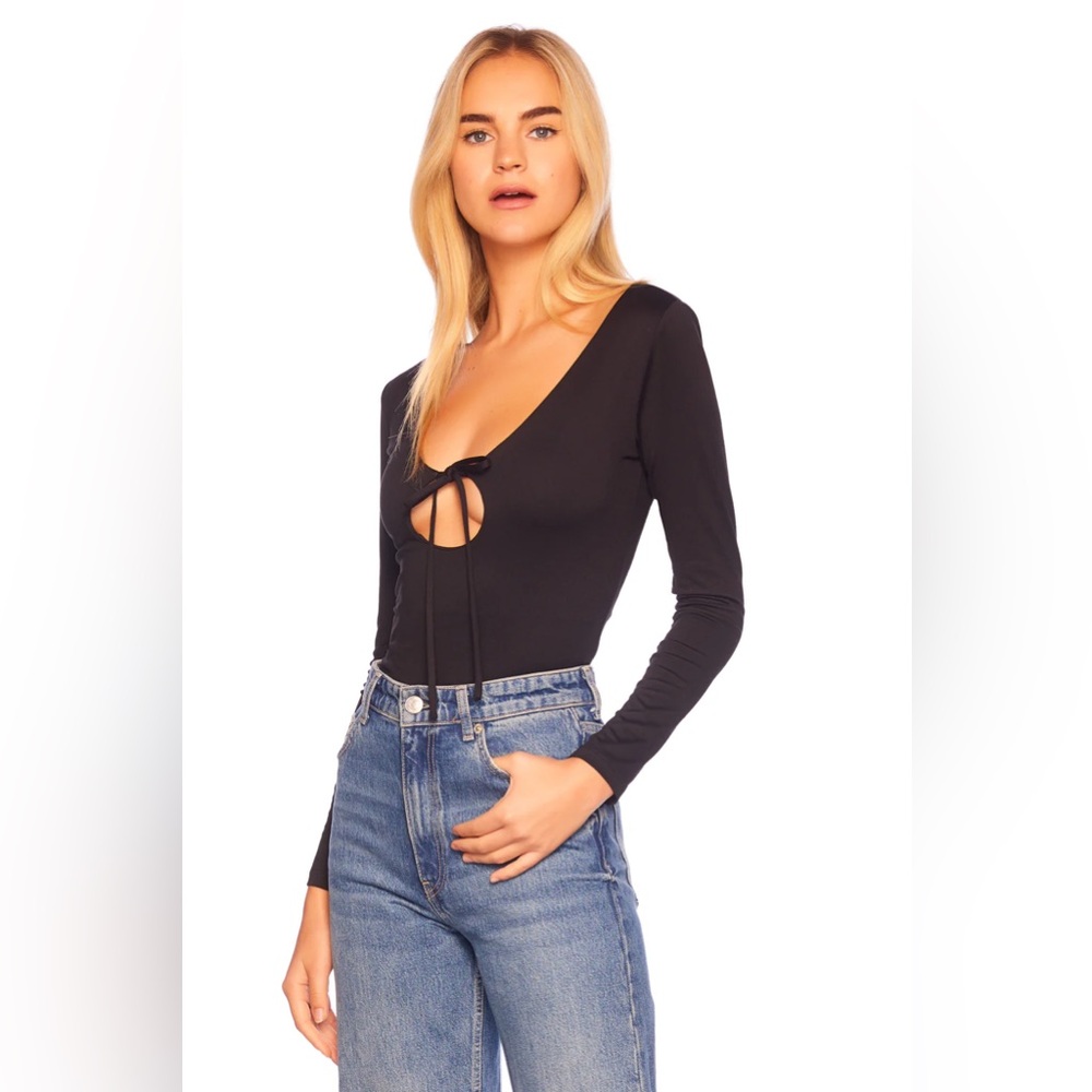 Susana Monaco Tie Circle Long Sleeve Top Black Small